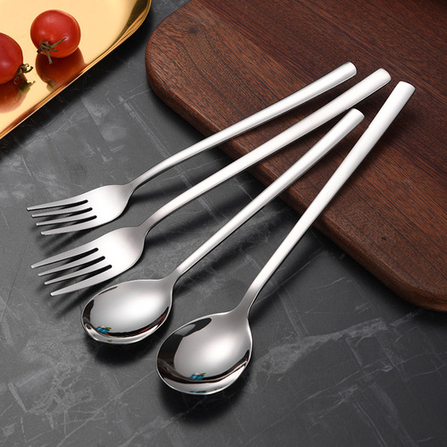 304 stainless steel spoon Korean dessert spoon fork thickened long handle coffee spoon mixing spoon household eating spoon