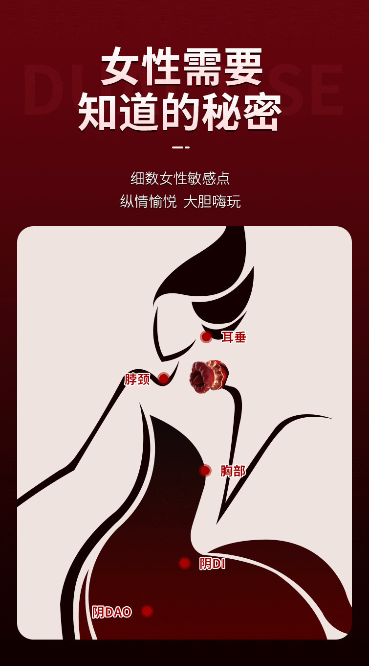 Oral Love Flower Sucking Tongue Licking Vibrator, One-Button Control, TPE, Red — detail image 34