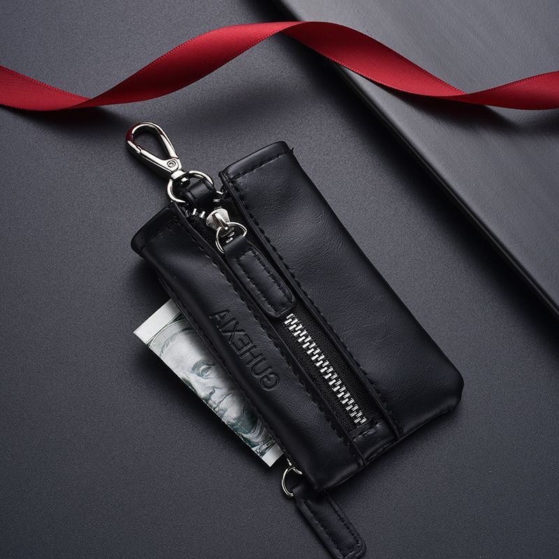 Cute Key Pouch with Zipper, Genuine Leather Texture, Multifunctional Key and Coin Holder, Men's Waist-Hanging Car Key Organizer with Large Capacity