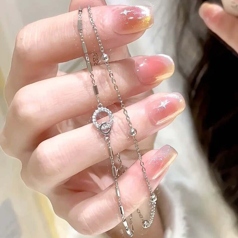 Double-ring Foldable Double-layer Bracelet for Women Niche Light Luxury Design High-end Sense Exquisite All-match Hand Jewelry for Girlfriend Gift