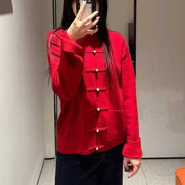 ER*S家 26新年款 时尚通勤百搭新年礼物中式领珍珠扣羊毛针织开衫