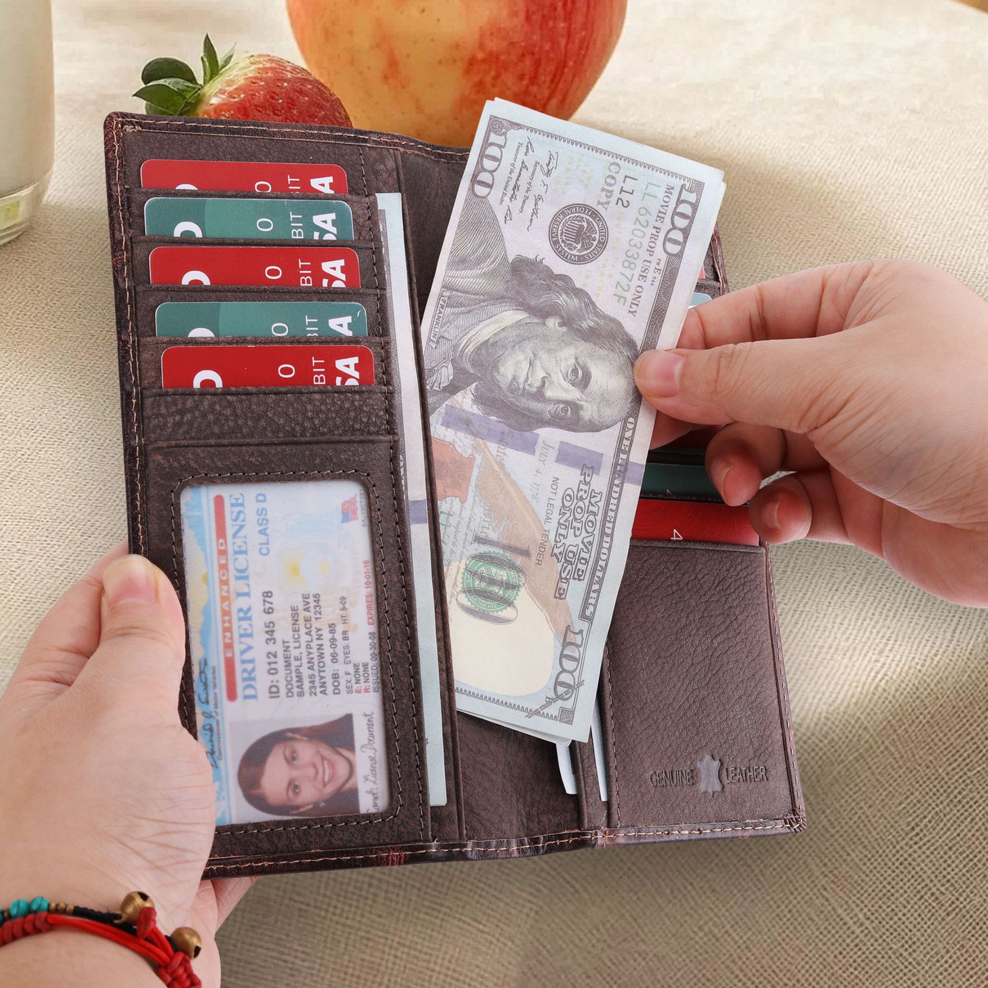 Cartera multifunción de tres pliegues transfronteriza para hombre RFID antirrobo cepillo estampado con cremallera bolso de cuero de longitud media para hombre