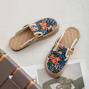 T69 Spring and Summer New Cotton and Linen Slippers Women's Ethnic Style Hand-stitched Craft Baotou Flat Slippers