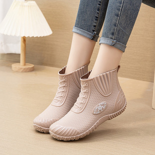 Korean-style low-top water shoes women's non-slip waterproof rubber shoes new fashion outer wear rain boots winter fleece-lined warm rain boots