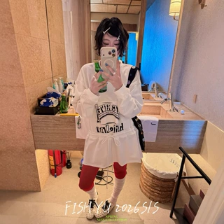 十三行FISHYU早春新款韩系字母印花抽绳收腰卫衣裙连衣裙26063