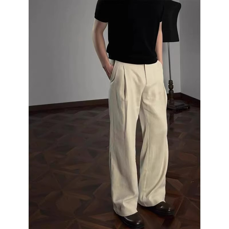 Old Money Style Linen Wide-Leg Casual Pants for Men, Summer Thin High-End Men's Trousers, High-Waisted Straight-Leg Suit Pants