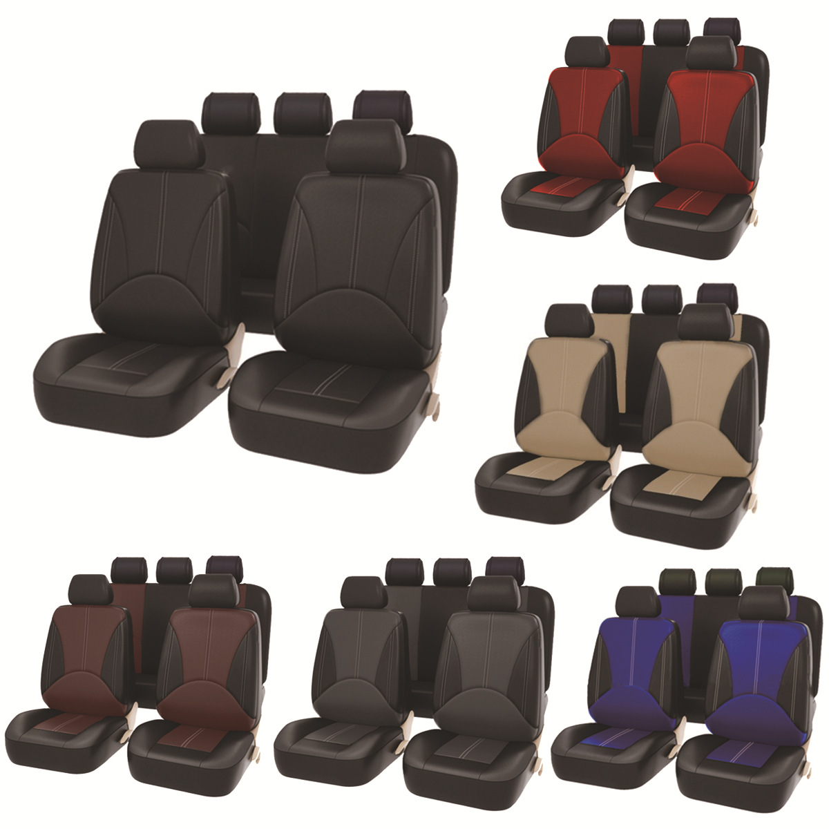 Cross-Border Universal Car Seat Cover, Spliced Leather Pu Leather Seat Cushion Cover, Available for Cross-Border Hot-Selling Manufacturers to Wholesale