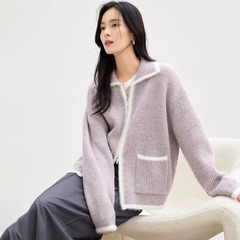 模造ミンクコントラストカラーセータージャケット女性のための 2025 秋と冬の新しい甘くて優しいスタイルのポケットニットジッパーカーディガン
