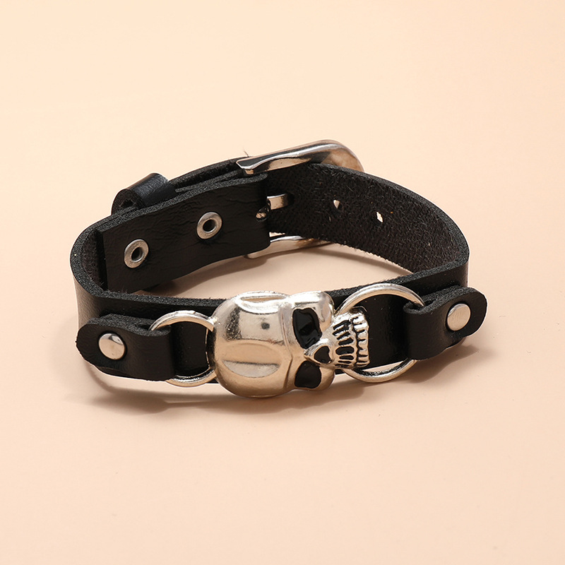 wholesale jewelry punk style skull wide leather bracelet nihaojewelry
