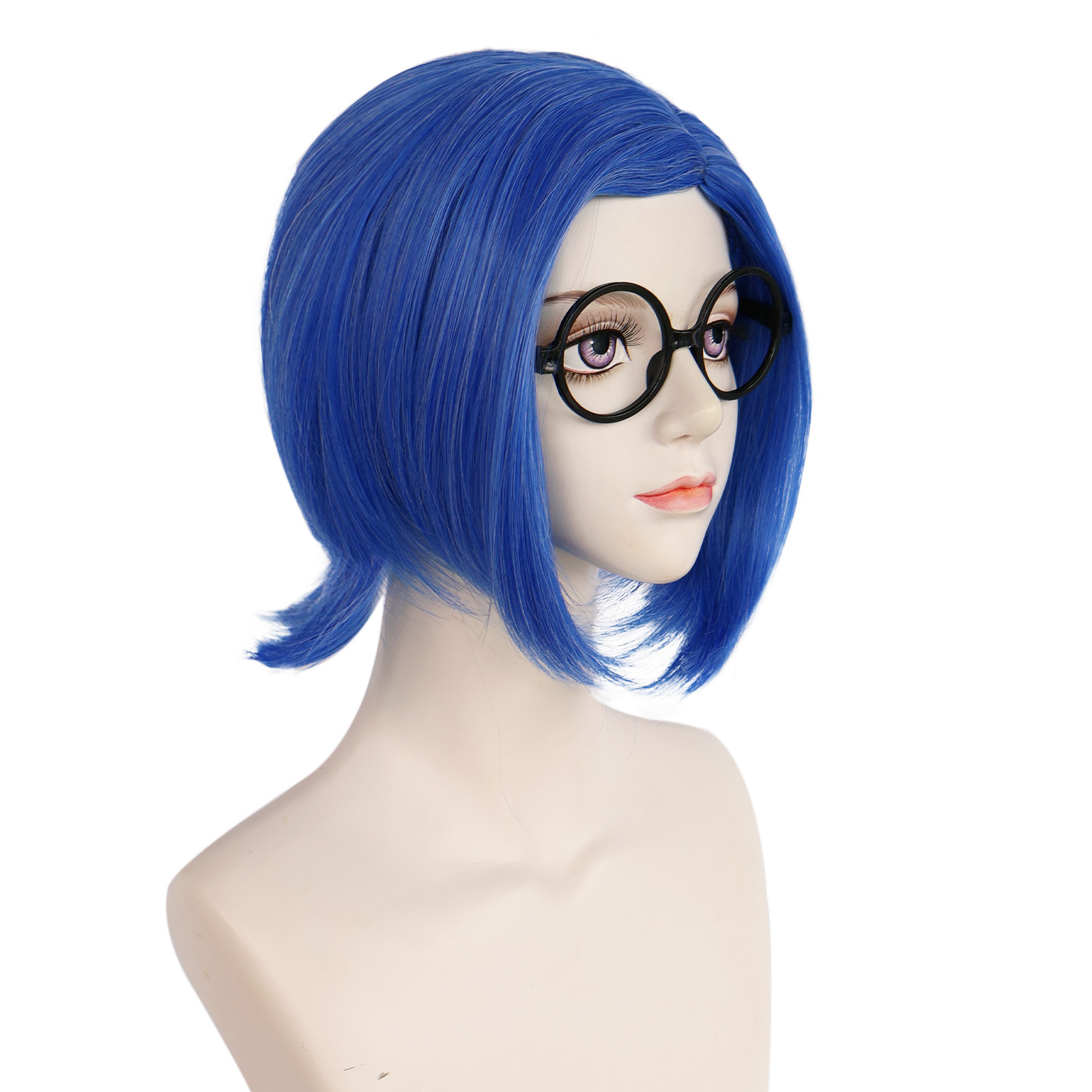 Mente del equipo de la tristeza Youyou nside Out cuero cabelludo humano simulado azul pelo corto cos peluca
