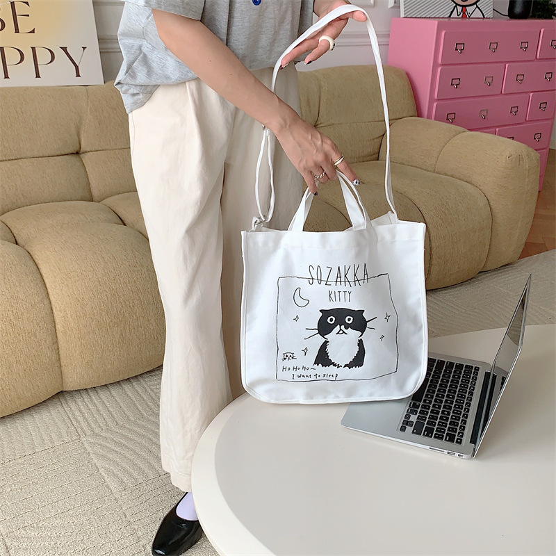 37271 Japanese cartoon canvas bag, women's printed crossbody bag, tote bag, large-capacity student class bag, handbag undefined