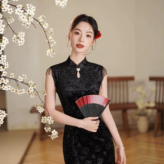 2026夏季新款女装时尚改良国风复古双层丝绒年轻日常可穿长款旗袍