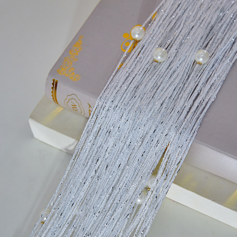Factory Direct Pearl Door Curtain Cross-border Exclusive Living Room Partition Edge Curtain No Drilling Wedding Silver Thread Tassel Curtain