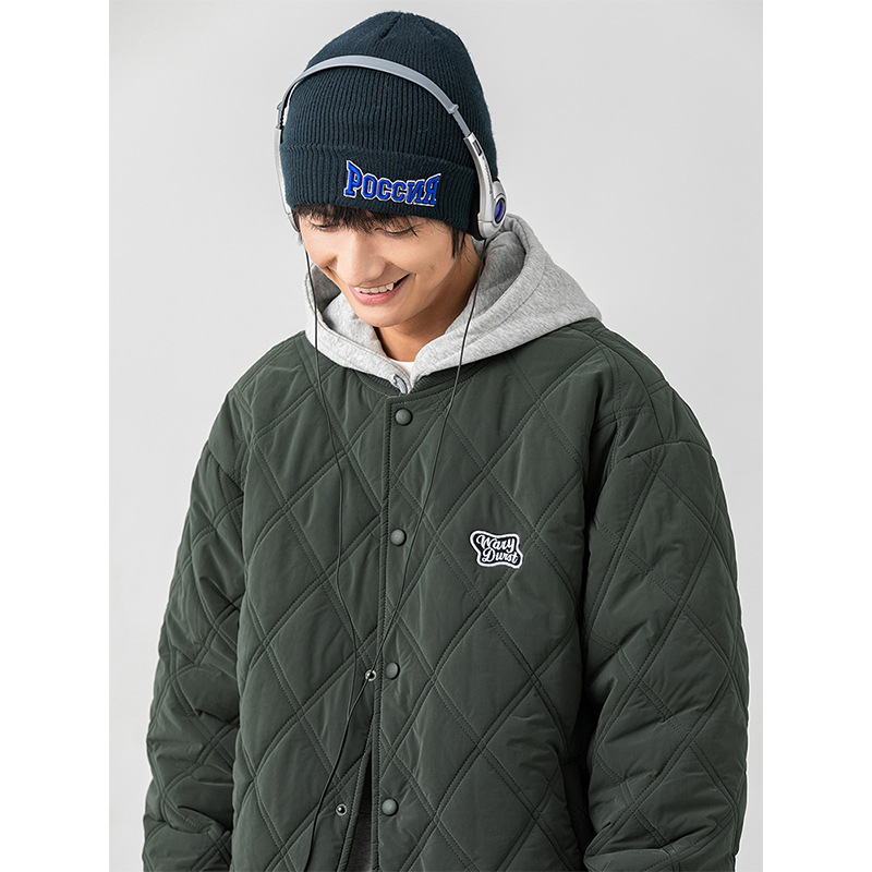 2023 Otoño e Invierno nueva marca de moda suelta rombo Plaid abrigo de algodón acolchado Abrigo de algodón acolchado coreano serie de etiqueta azul de carretera