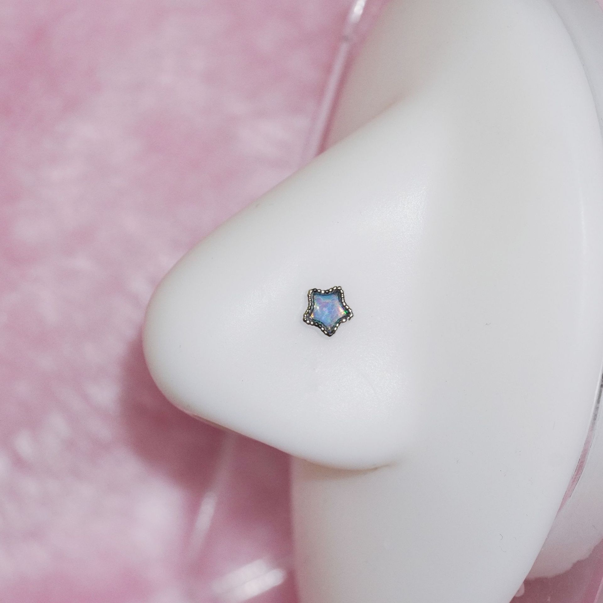 Opal Star L-shaped Nose Stud In Stainless Steel Body Piercing_voghion.com
