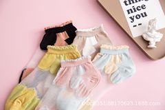 水晶玻璃絲襪子女短襪春夏薄款棉底網紅少女淺口低幫簡約方塊船襪