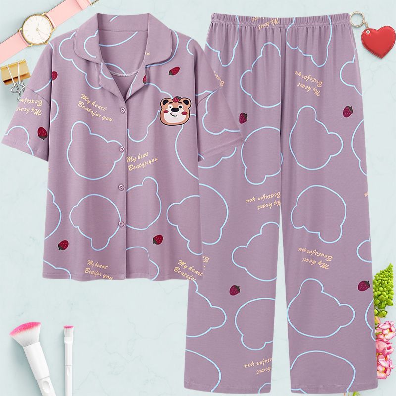 Pantalones de manga corta 100% pijama de algodón de verano de las mujeres jóvenes y de mediana edad cardigan ropa exterior de las mujeres ropa de verano delgada homewear