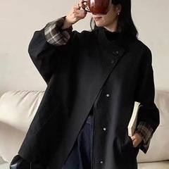 高级经典撞色风衣外套廓形显瘦宽松英伦风大衣卡其色黑色