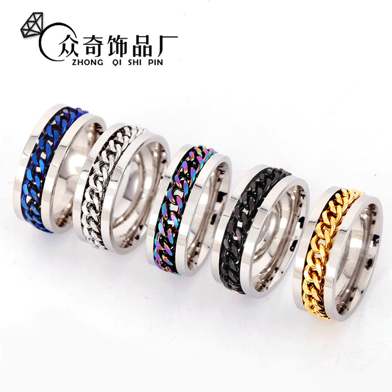 Simple Style Roman Numeral Chains Print Stainless Steel Titanium Steel Unisex Rings display picture 1
