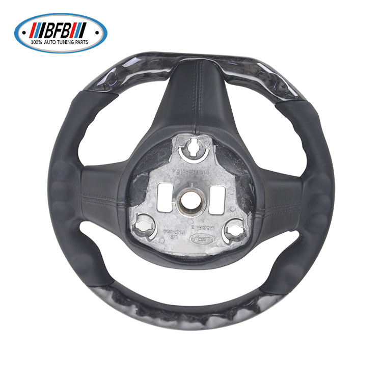 100% Real Carbon Fiber Forged Steering Wheel with Black Leather and Black Stitching - For Tesla Model Y - Modification