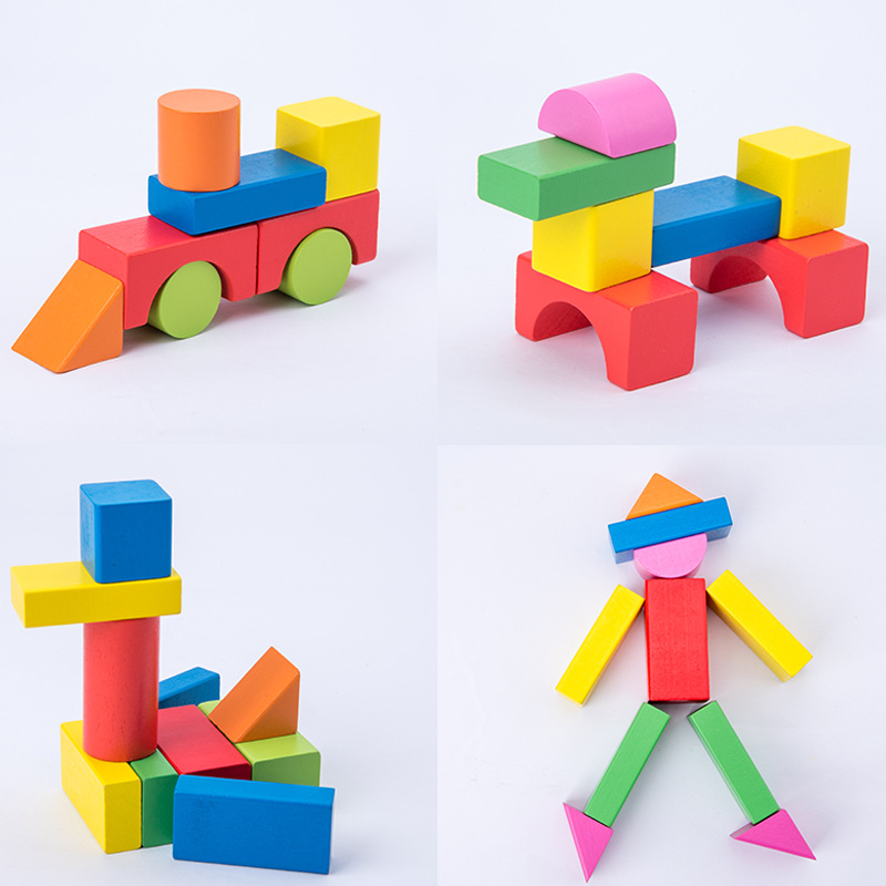 幼儿童木质彩色木头积木益智拼装玩具正方体数字实木大块早教桶装