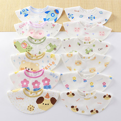 嬰兒口水巾秋冬純棉a類寶寶圍兜防水防吐奶餵食圍嘴360度旋轉批發