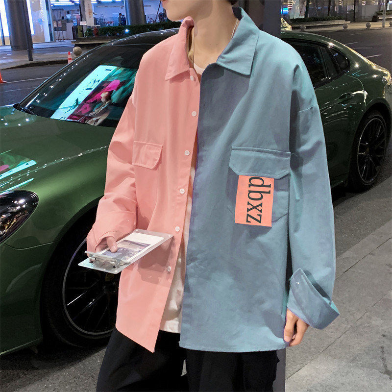 港风男士长袖休闲衬衫个性设计感小众新款宽松百搭潮流衬衣小外套
