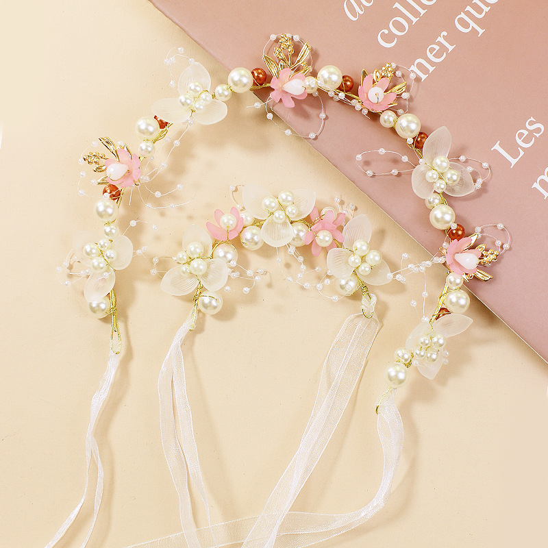 儿童花环珍珠发箍女童公主皇冠发带韩式头饰表演花童配饰头箍森系