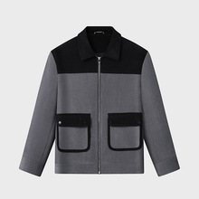 设计师原创秋季新款男式翻领拼色夹克加肥加大码宽松时尚男士工装