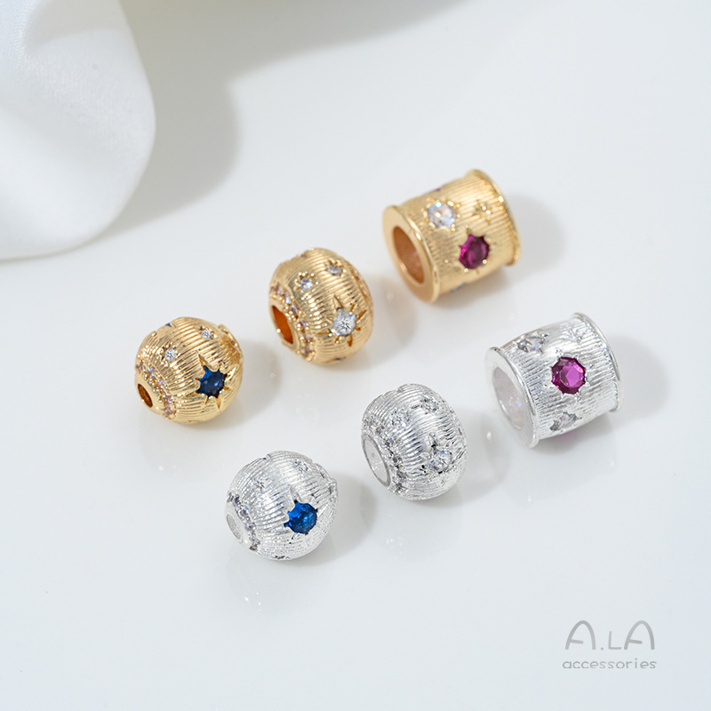 Wholesale Spacer Beads 14K Gold-Plated Color-Preserving Zircon-Inlaid Large-Hole Round Beads DIY Bracelet Necklace Materials String Crystal Pearl Barrel Beads