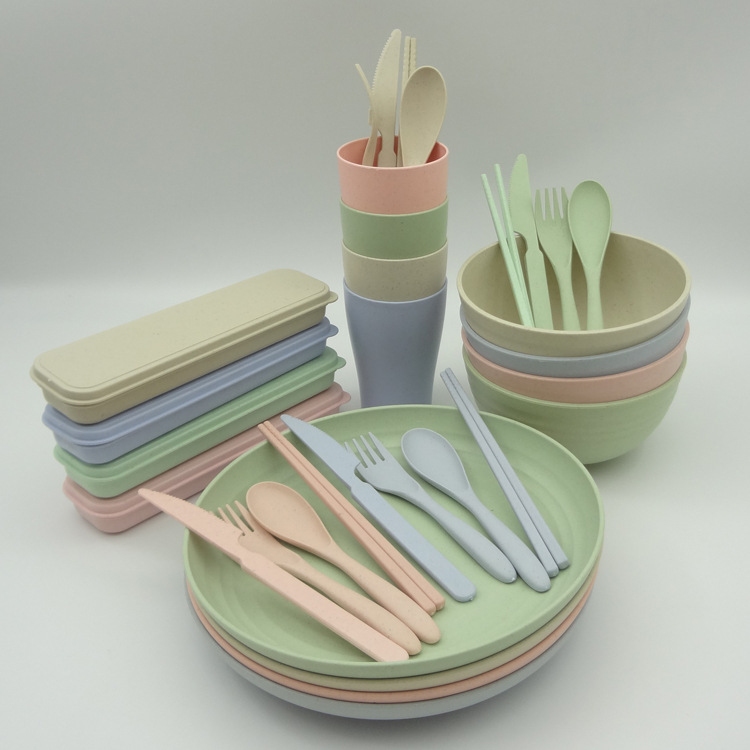 Amazon wheat stalk 16 Set of parts tableware Wheat Beiwan Spoon fork Chopsticks set Wheat tableware