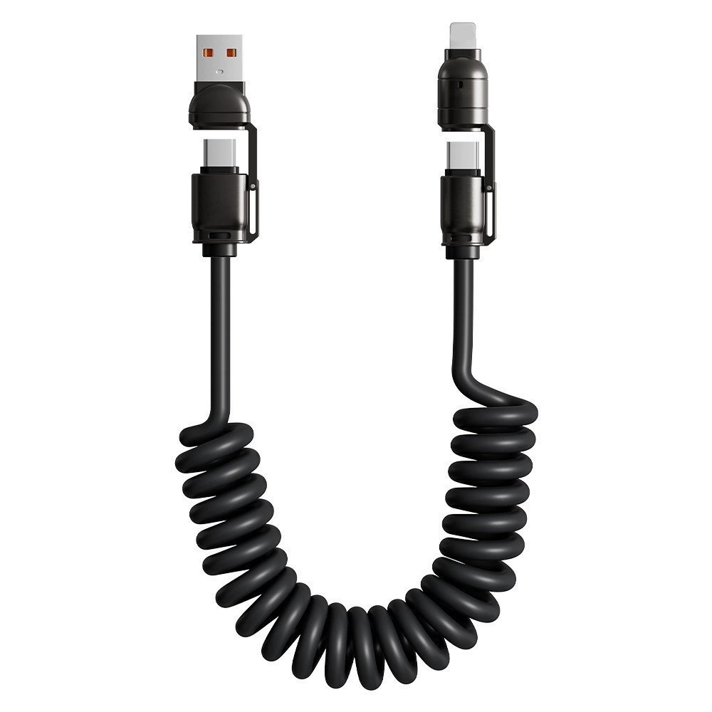 кабель зарядный 65W CarPlay 2м пружинящий быстрой зарядки, 4-в-1, подходит для Huawei и Apple