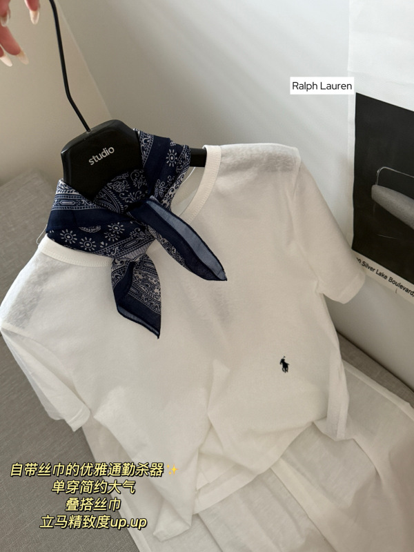 Yuanbiao Raff RL ポニーウォーズ刺繍リネンコットンリネン通気性シャツラウンドネック半袖シンプルなズボン女性用|undefined