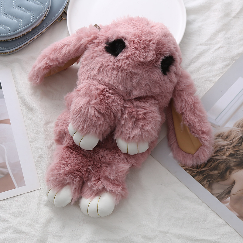 批发仿獭兔毛垂耳兔子包毛绒包包单肩斜跨链条可爱呆萌时尚