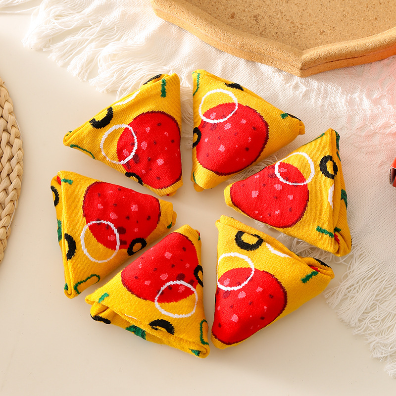 [4 pares de caja de regalo] calcetines de pizza creativos de algodón absorbente de sudor tendencia de personalidad de regalos extraños calcetines