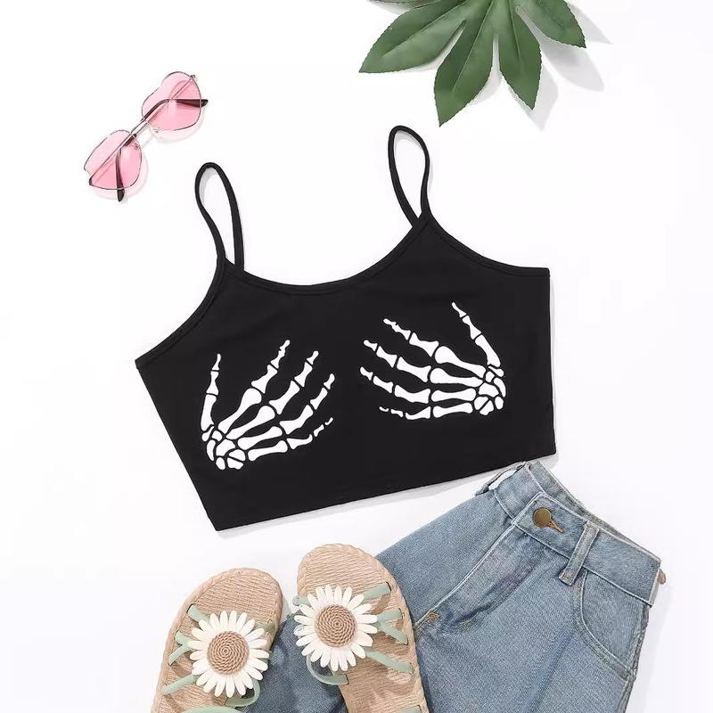 91315 # Aliexpress Independent Store Sexy Tank Top Women's Clothing Hot Selling Casual Trendy Five-Finger Skull Print Tank Top