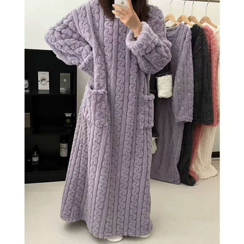 Теплый пижамный комплект, коралловый бархат, зимнее длинное bathrobe для отдыха, оверсайз