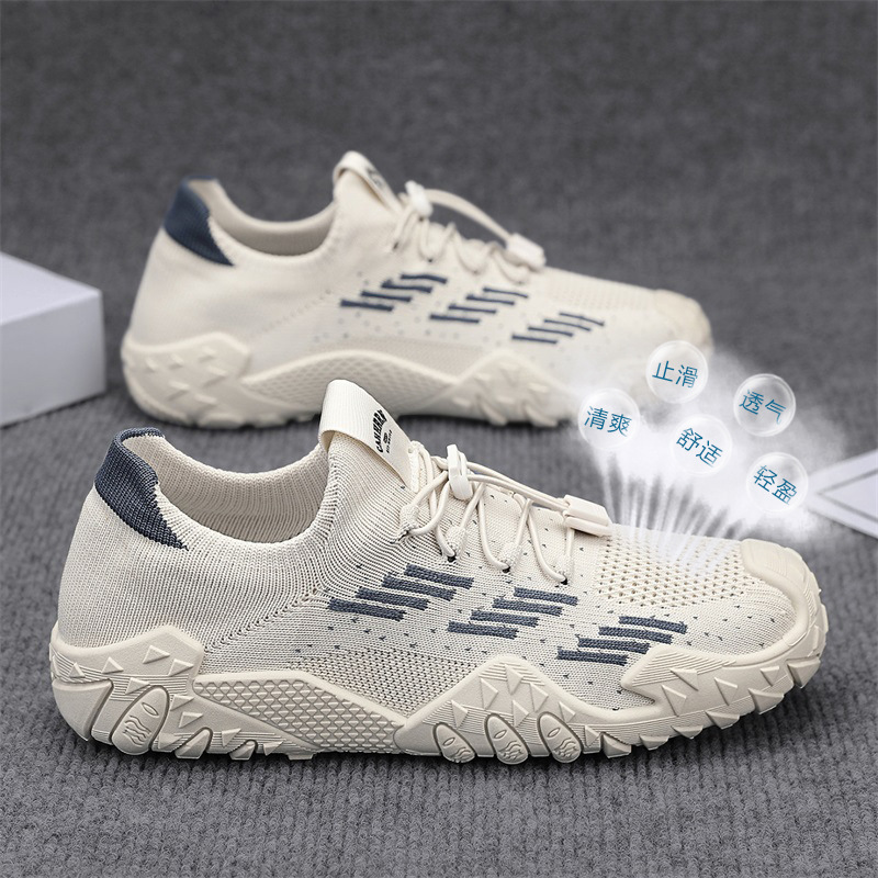 Primavera nuevos zapatos para hombres, malla a juego, tejido volador, tendencia, fondo plano, transpirable, desodorante, fondo suave, zapatos deportivos para hombres, zapatos casuales para hombres