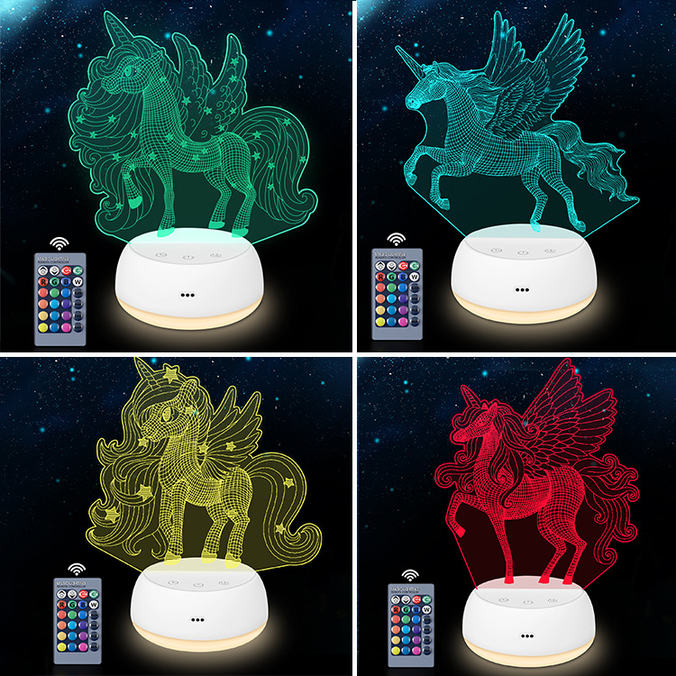 跨境创意恐龙独角兽圣诞3D小夜灯LED触摸遥控七彩台灯装饰氛围灯