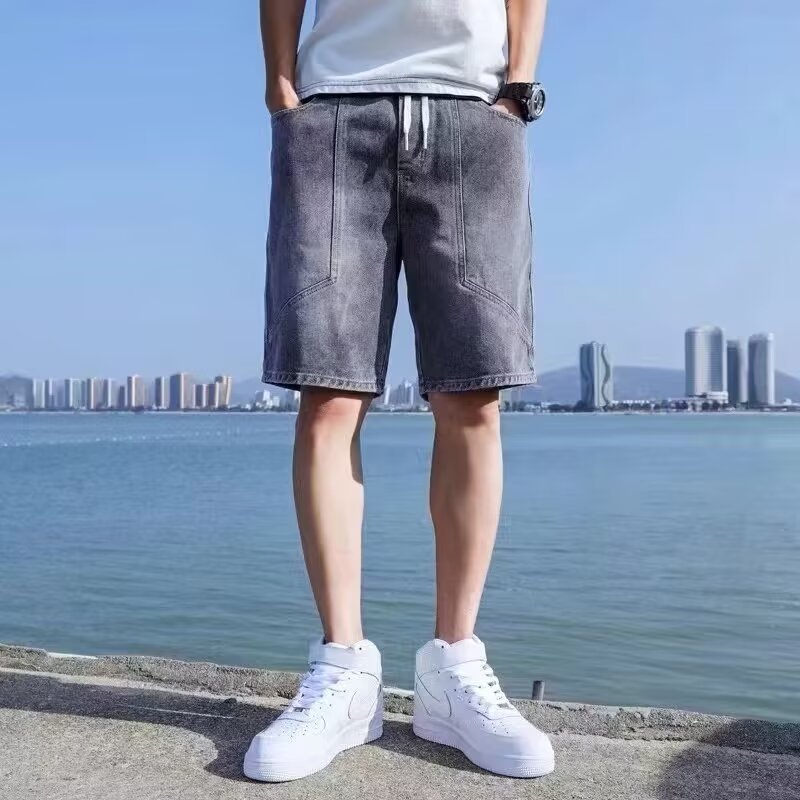 Pantalones vibe de la calle principal, ropa de moda para hombres, diseño de correas, jeans micro-up con cremallera, herramientas abiertas, pantalones de pierna recta