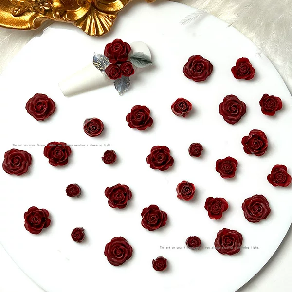 New Camellia nail jewelry wholesale popular popular resin rose three-dimensional wine red nail decoration
