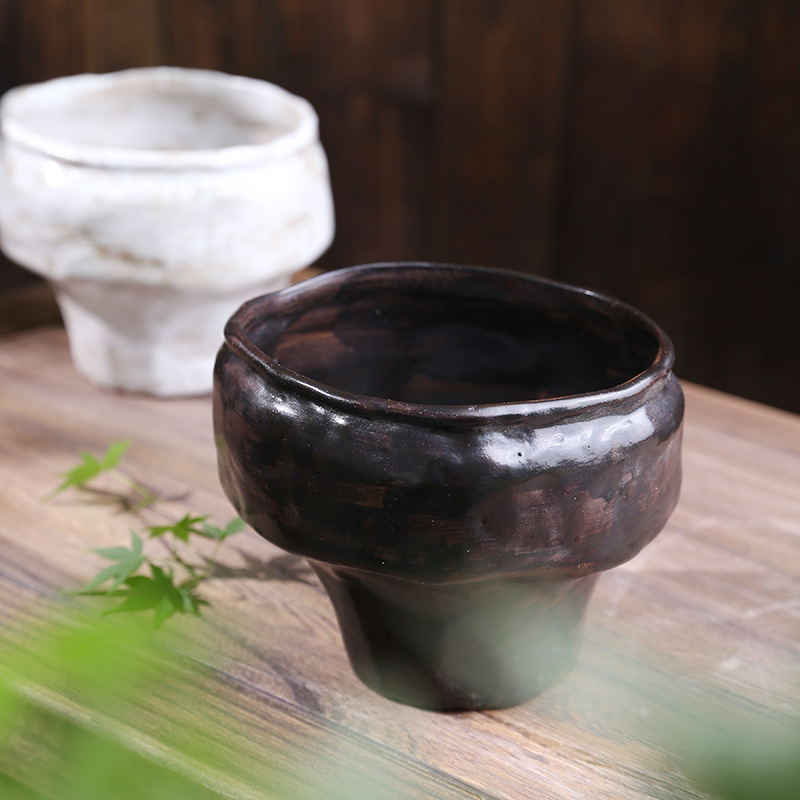 Ceramic flower pot glazed Chinese vase Zen vintage stoneware flower Ware living room tea table flower arrangement ware plate decoration