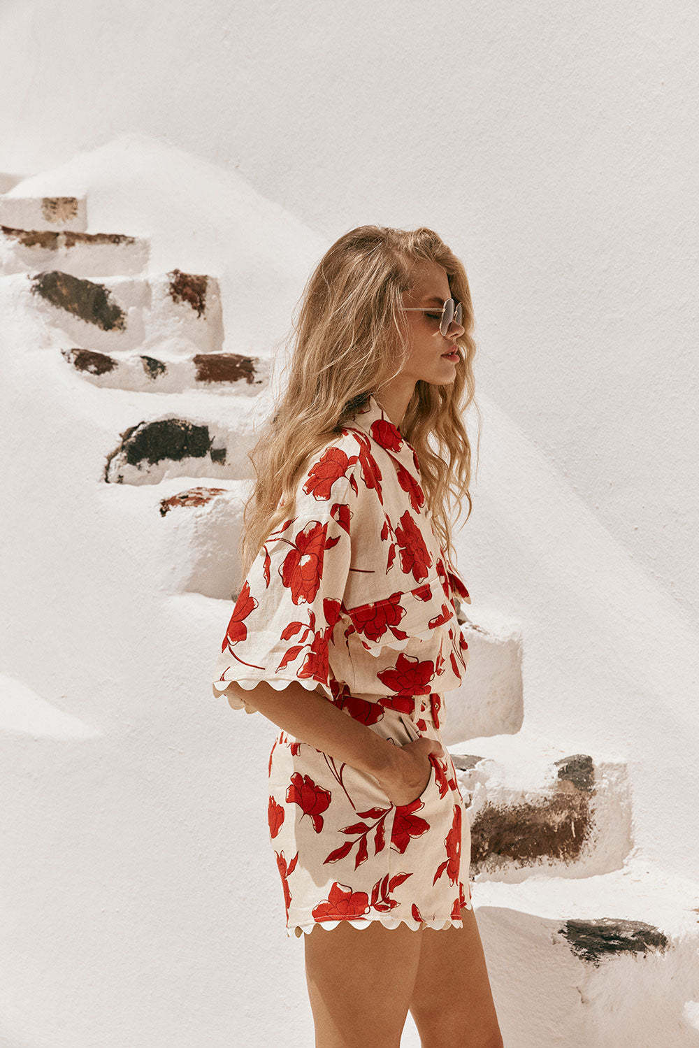 Shirt Collar Neckline Comfort Function Holiday Women's Vacation Simple Style Flower Linen Polyester Hemp Shorts Co-ord Set Shorts Sets