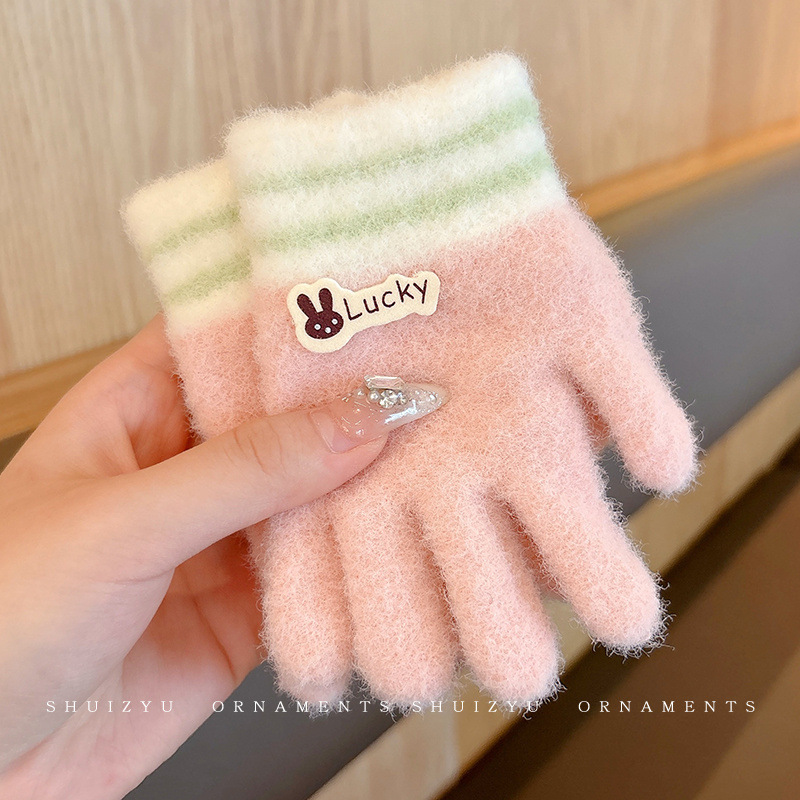 Guantes para bebés de invierno de terciopelo para niños guantes pequeños lindos anticongelantes para niños y niñas cinco dedos de lana