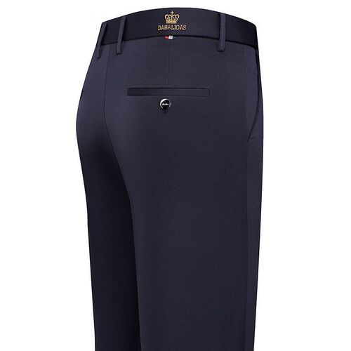 Elegant and high-end men's pants, summer thin-style middle-aged casual trousers, elastic loose straight-leg pants with crown embroidery for men