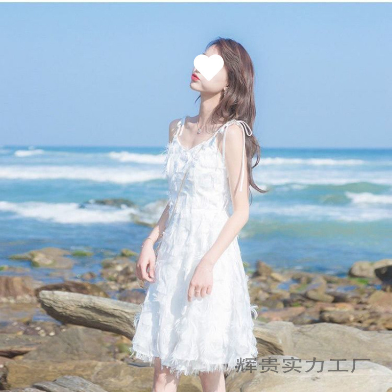 2025夏季台湾新款女装裙子沙滩裙小个子a字仙女裙流苏吊带连衣裙|undefined