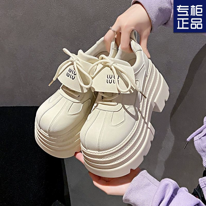 10 см туфли Lefu на толстой подошве женские кексы одиночные туфли 2025 новый весенний маленький шнуровка повседневные легкие высокие туфли