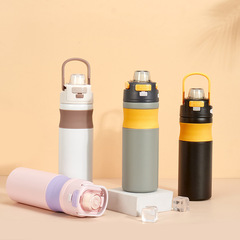 新款雙飲保溫杯帶提手316不鏽鋼水杯高顏值男女學生便攜運動水壺