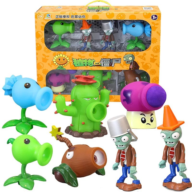Juguetes de Plantas contra Zombis, juego completo de goma suave, lanzador de guisantes, juego para niños, regalo para niños, figuras