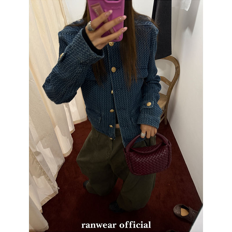 Ranwear 人气王！老钱调 b_v小众肌理感牛仔小香外套H型立领夹克